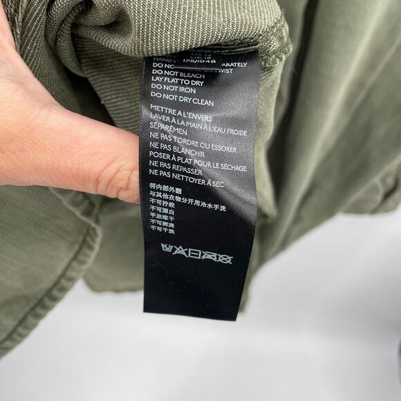 ANTHROPOLOGIE Army Green Sequined Cargo Button Down Shirt // 14 - Picture 11 of 14